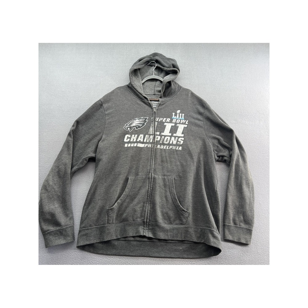 Fanatics Philadelphia Eagles Hoodie Men's 2XL NFL Super Bowl LII Gray Full Zip